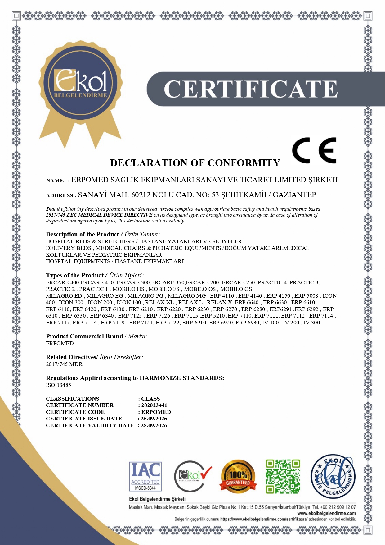 Erpomed Declaration of Conformity CE Certification